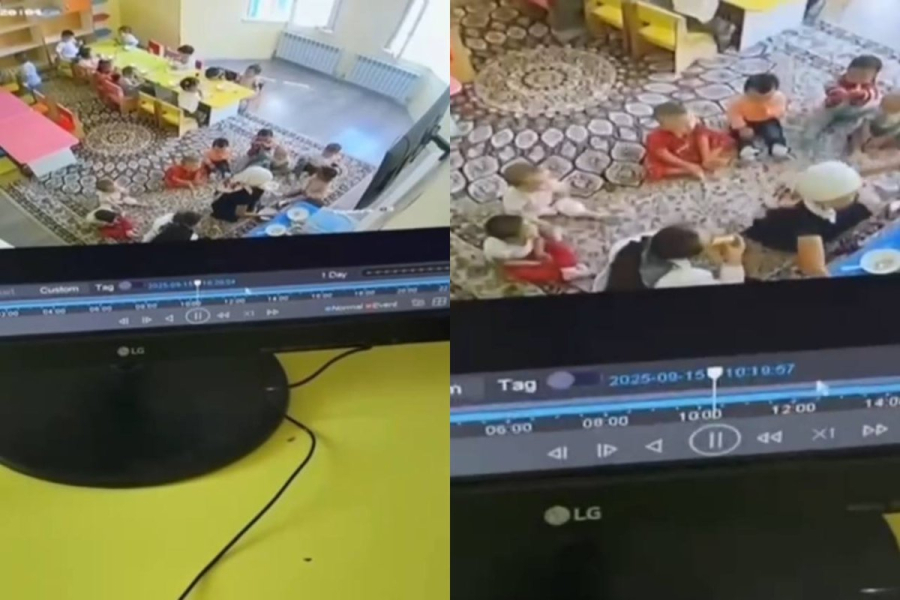 Балабақшада балаларды бір қасықпен тамақтандырған: тәрбиеші қасықты өзі жалап, балаларға қайта берген